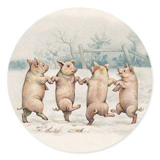 Funny Cute Dancing Pigs - Anthropomorphic Animals Classic Round Sticker