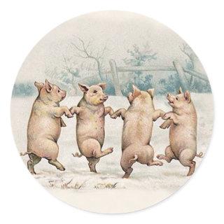 Funny Cute Dancing Pigs - Anthropomorphic Animals Classic Round Sticker