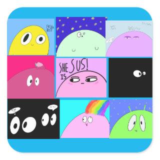 Funny Cute Sassy Happy Blob Cartoons Square Sticker