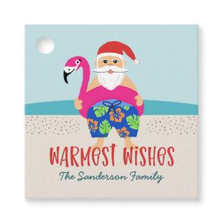 Funny Cute Tropical Santa Pool Float Name Favor Tags