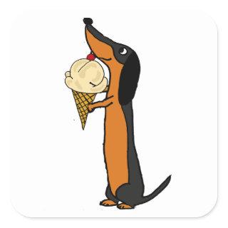 Funny Dachshund Dog Eating Ice Cream Square Sticker