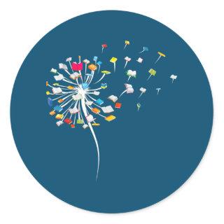 Funny Dandelion Books Gift For Reading Lover Classic Round Sticker