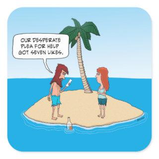 Funny Desert Island Message in a Bottle Square Sticker