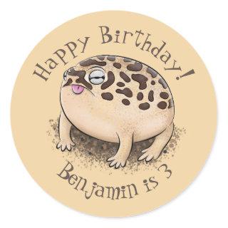 Funny desert rain frog cartoon illustration classic round sticker