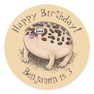 Funny desert rain frog cartoon illustration classic round sticker