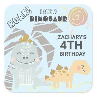 Funny Dinosaur Roar Kids Birthday Party Square Sticker