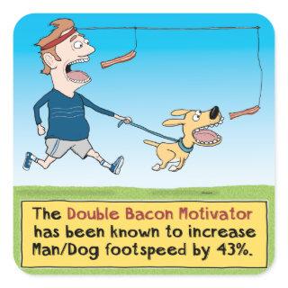 Funny Dog and Man Chasing Bacon Square Sticker