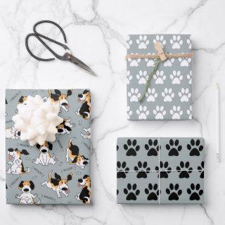 Funny Dog and Paw Prints  Set of 3