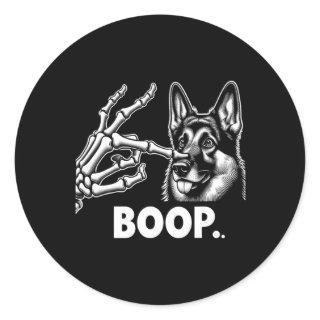 Funny Dog German Shepherd Skeleton Hand Boop Costu Classic Round Sticker