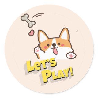 Funny Dog Let's Play Classic Round Sticker