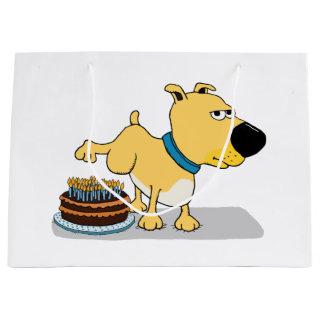 Funny Dog Peeing on Birthday Cake Large Gift Bag