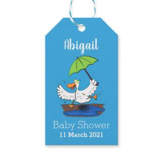 Funny duck with umbrella dancing cartoon  gift tags