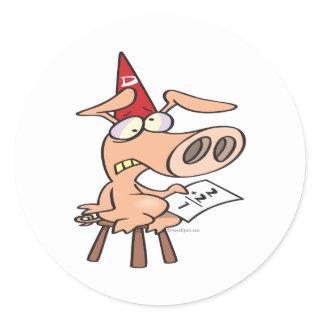 funny dunce dumb pig cartoon classic round sticker