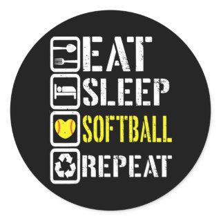 Funny Eat Sleep Softball Repeat Baseball Players Classic Round Sticker