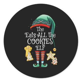 Funny Eats All the Cookies Elf Matching Family Chr Classic Round Sticker