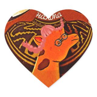 Funny Elegant Giraffe Accessorized African Style Heart Sticker