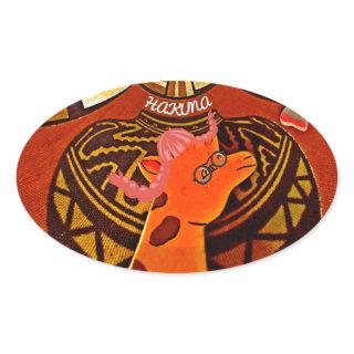 Funny Elegant Giraffe Accessorized African Style Oval Sticker