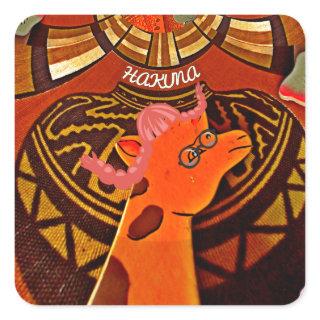 Funny Elegant Giraffe Accessorized African Style Square Sticker