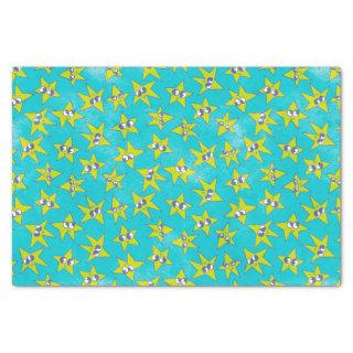 Funny Emoji Turquoise with Greeni Face Stars Tissue Paper