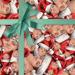 Funny Face Photo in Santa Hat Christmas Gift Wrap