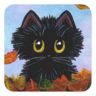 Funny Fall Autumn Black Cat Creationarts Square Sticker