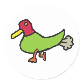 Funny Farting Duck Classic Round Sticker