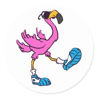 Funny Flamingo with sunglasses | choose back color Classic Round Sticker