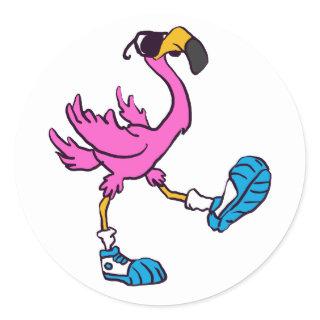 Funny Flamingo with sunglasses | choose back color Classic Round Sticker