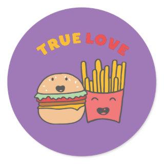 Funny Food Puns True Love Like Burger and Fries Classic Round Sticker