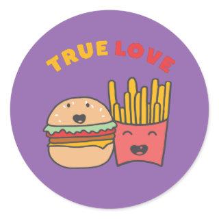 Funny Food Puns True Love Like Burger and Fries Classic Round Sticker