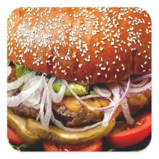funny foodie novelty cheeseburger hamburger square sticker