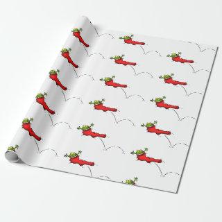 Funny frog in red stocking Christmas cartoon