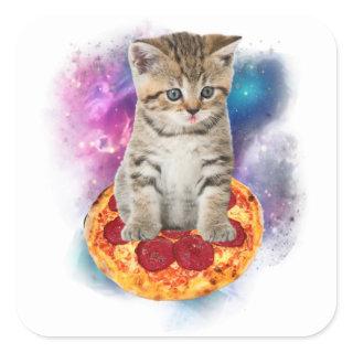 Funny Galaxy Cat in Space - Cat riding Pizza and T Square Sticker
