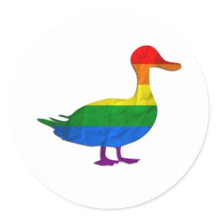 Funny Gay and Lesbian Pride Duck, Quack Quack Classic Round Sticker