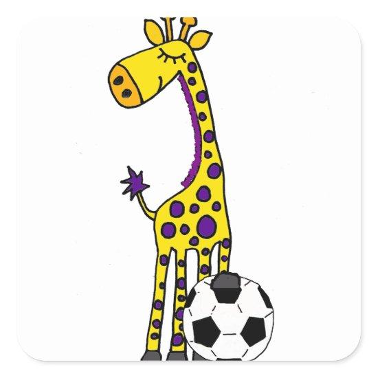 Funny Giraffe Playing Soccer cartoon Square Sticker