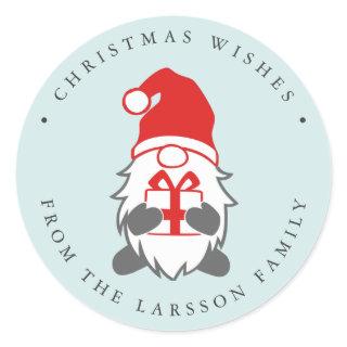 Funny Gnome with Present and Santa hat Mint Classic Round Sticker