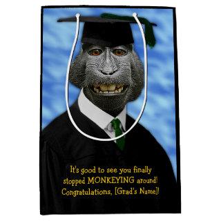 Funny Graduation Monkey Macaque Congratulations Medium Gift Bag