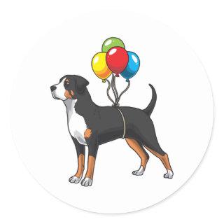 Funny Greater Swiss Mountain Dog With Balloons Classic Round Sticker