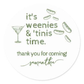 Funny Green Weenies & Tinis Martini Birthday Party Classic Round Sticker