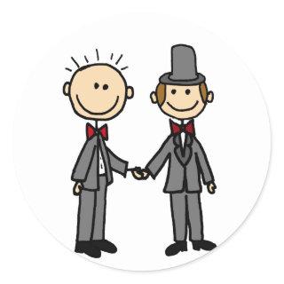 Funny Grooms Gay Marriage Cartoon Classic Round Sticker
