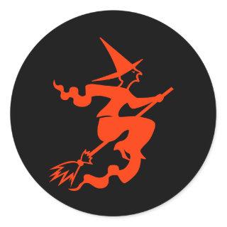 Funny Halloween Scary Witch Holiday Black Orange Classic Round Sticker