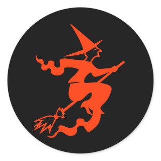 Funny Halloween Scary Witch Holiday Black Orange Classic Round Sticker