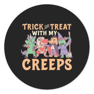 Funny Halloween Trick or Treat With My Creeps Classic Round Sticker
