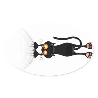 Funny Hang On Cat Oval Sticker