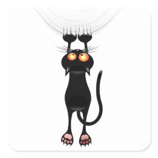 Funny Hang On Cat Square Sticker