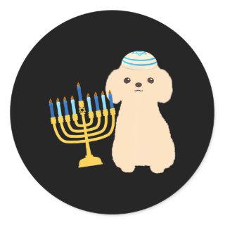 Funny Hanukkah Chanukah Poodle Dog Lover Menorah Classic Round Sticker