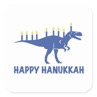 Funny Happy Hanukkah Dinosaur Menorah Candle Square Sticker