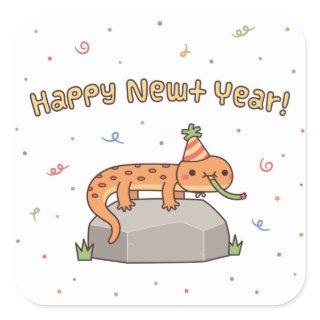 Funny Happy Newt Year, New Year Pun Doodle Square Sticker