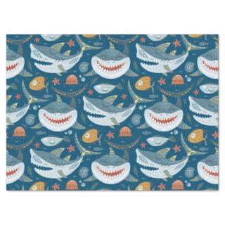 Funny Happy Shark Blue Ocean Animal Pattern Tissue Paper