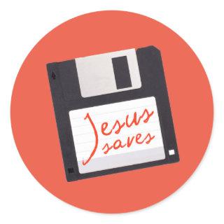 Funny Jesus Saves on Floppy Disk Classic Round Sticker